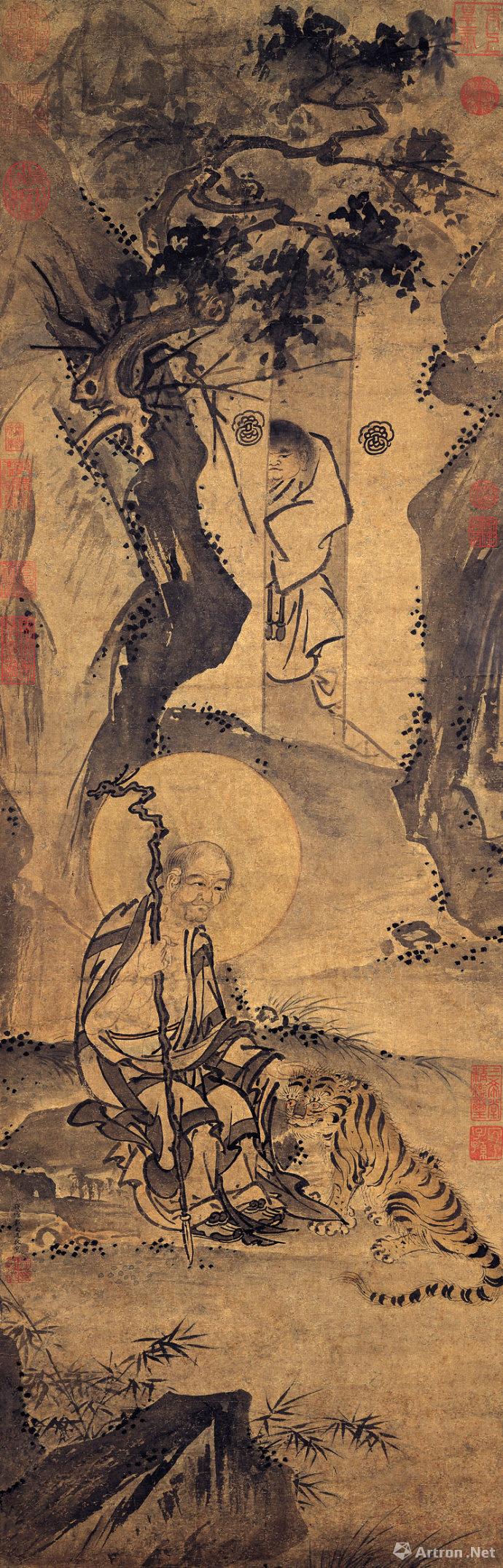 十五世纪明代佛画戴进绘本幅113.9 x 36.7cm 全幅61.3cm