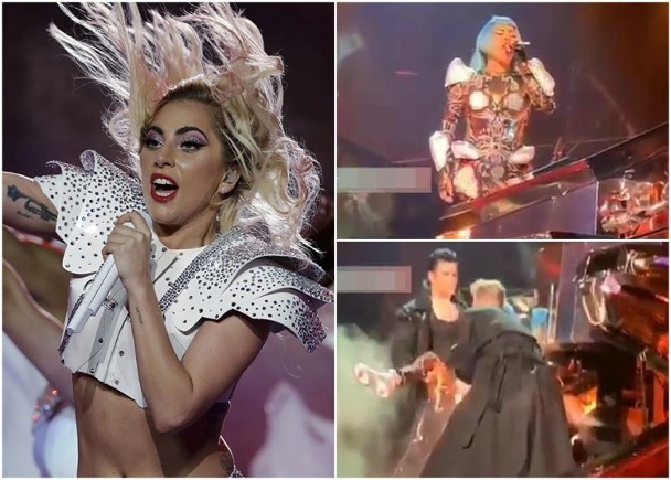 Lady GaGa演出摔倒险跌落舞台 场面危急吓坏粉丝