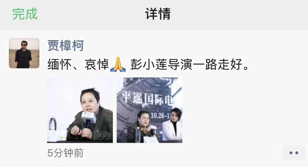 [独家]导演彭小莲逝世享年66岁 贾樟柯悼念：一路走好