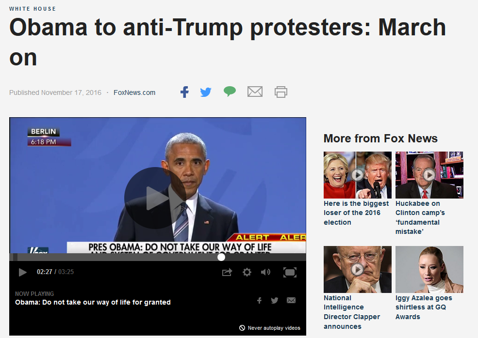 奥巴马欧洲告别之旅 鼓励反特朗普示威者“别沉默”