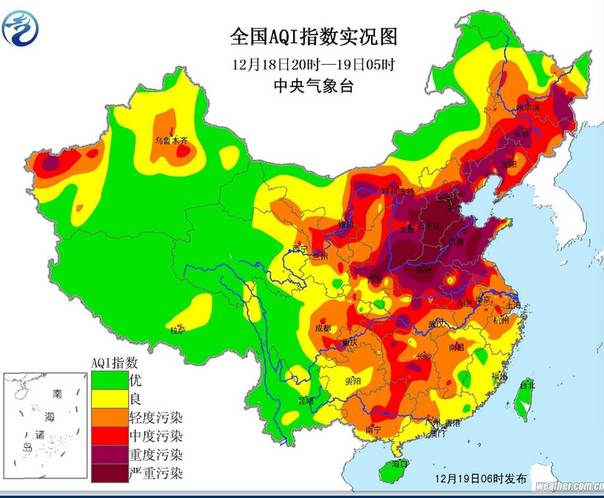 中国雾霾地图：一片紫黑包围的小绿点，是哪里？