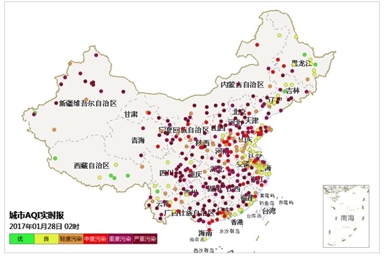 全国62城除夕夜PM2.5浓度爆表，上海同比下降九成
