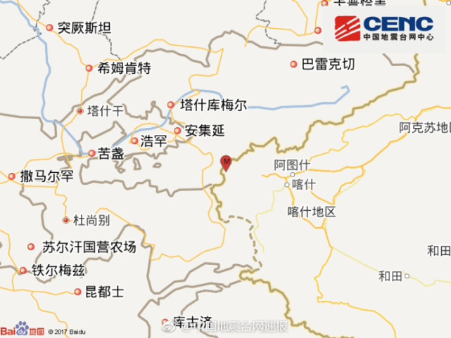 新疆乌恰县发生3.1级地震 震源深度7千米