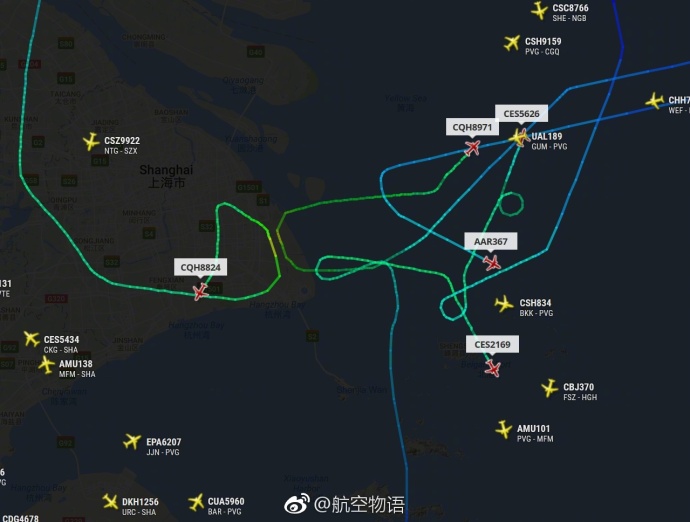 由于雷雨 上海虹桥和上海浦东双场同时无法降落航班