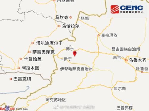 新疆精河县发生5.4级地震 震源深度10千米