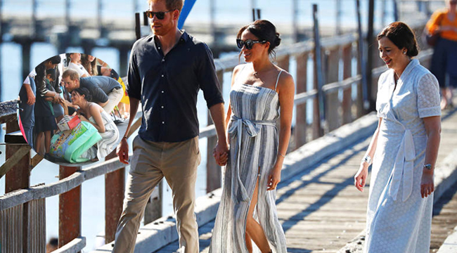 梅根王妃蹲地挂怀小朋友 与哈里王子十指紧扣 