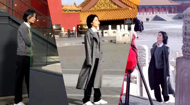 王菲现身录制《国家宝藏2》 穿灰色长大衣走路带风