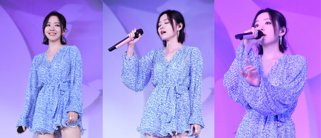 张靓颖穿淡蓝色短裙美腿吸睛  踩高跟鞋热舞嗨唱超自信