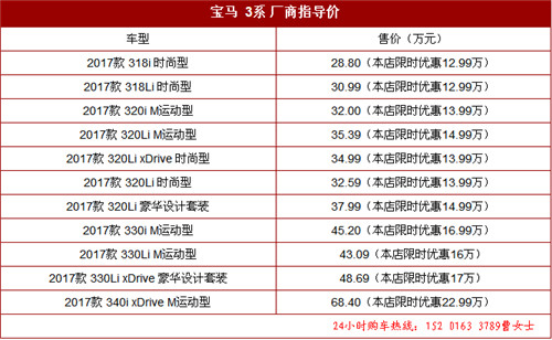 2017新款宝马3系最新报价全系优惠情况