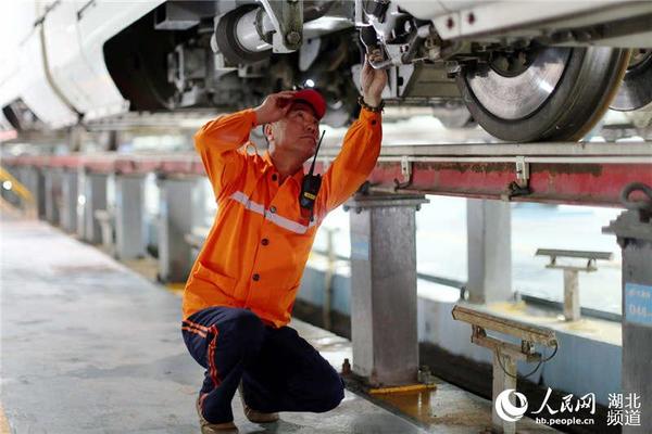 武汉铁路局武汉电务段检修职工何世宏正在检查动车组速度传感器的情景。周明 摄