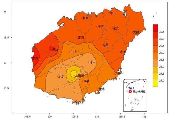 今年六月份海南平均气温普遍偏高 昌江最热