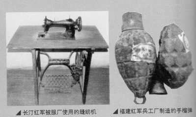 左图：长汀红军被服厂使用的缝纫机