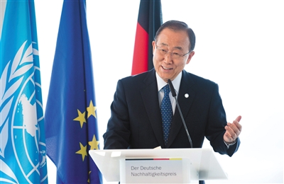 10月7日，德国汉堡，联合国秘书长潘基文在发表演说。 图片/视觉中国