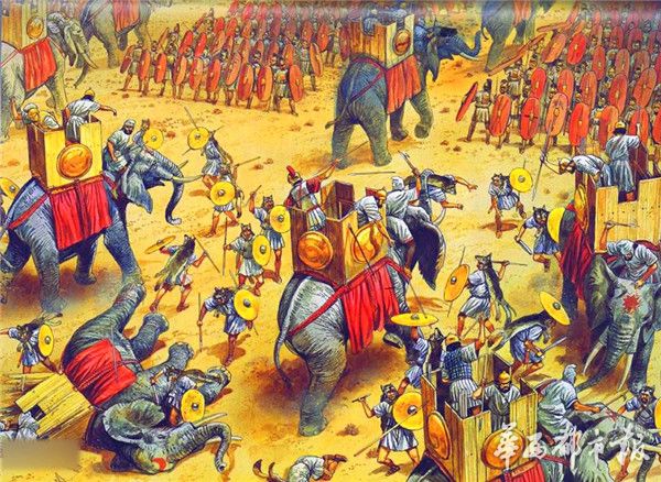 古代战场上，大象成为冲锋陷阵的先锋。