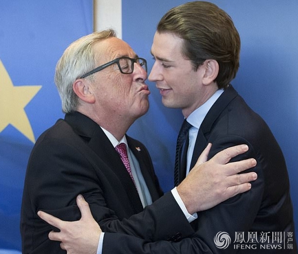辣眼睛！准奥地利总理库尔茨遭欧盟主席容克“索吻”（图） - 1