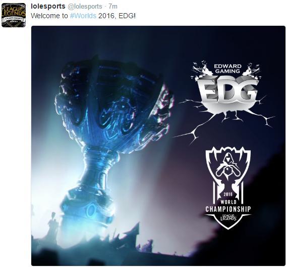 EDG晋级S6全球总决赛 拳头官推发文表示欢迎