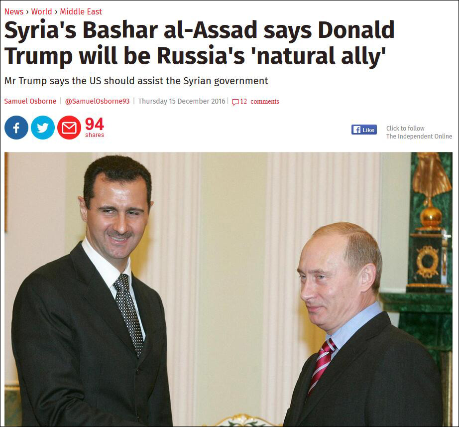 叙利亚总统阿萨德重申：特朗普是理所当然的盟友