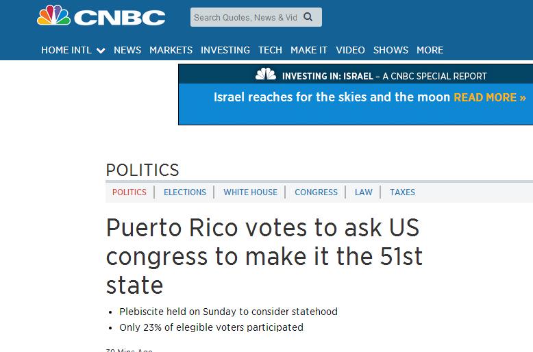 波多黎各公投赞成成为“美国第51个州”