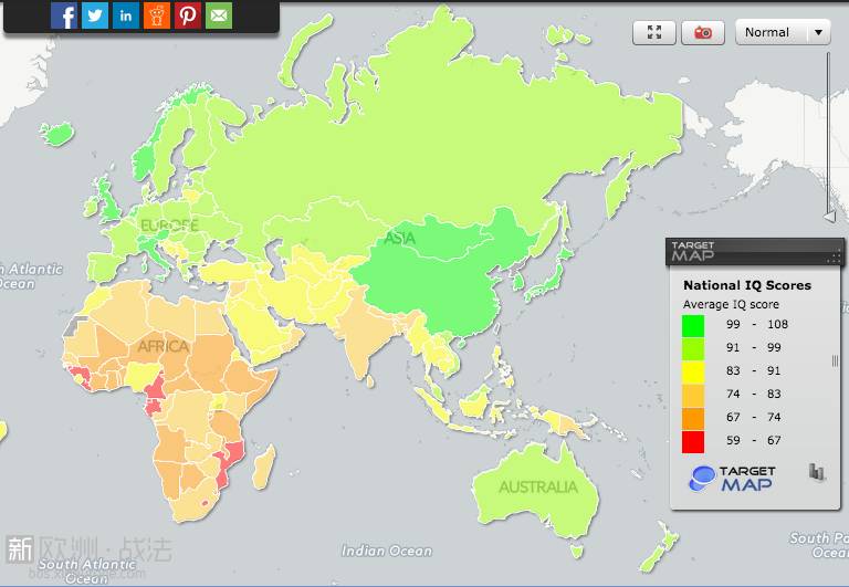 那就是智商啊! 这是全球iq值地图,看到那