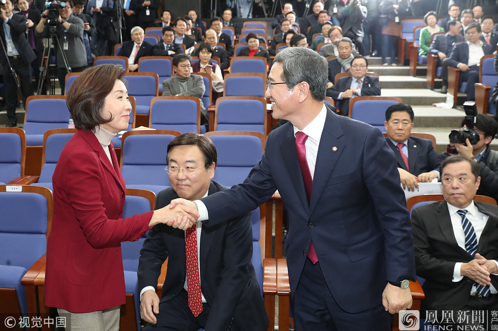 韩国党鞭下跪磕头告别