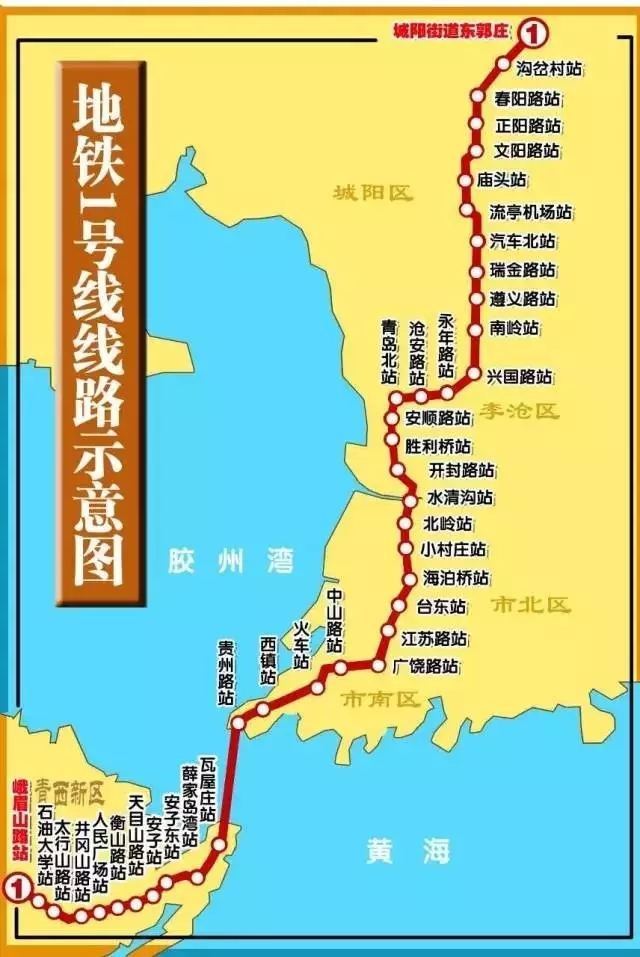 六条地铁线,打通青岛轨道网   地铁1号线南起