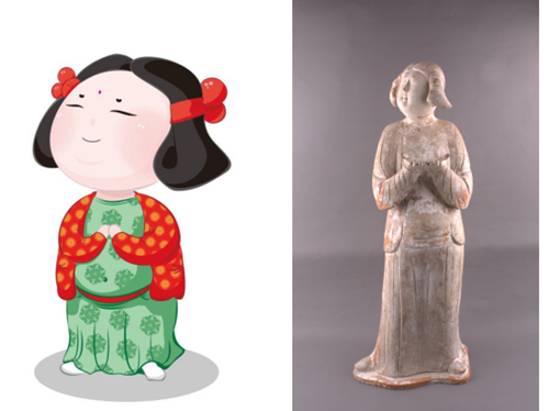 西安博物院官方卡通形象“唐小西”及侍女俑原型