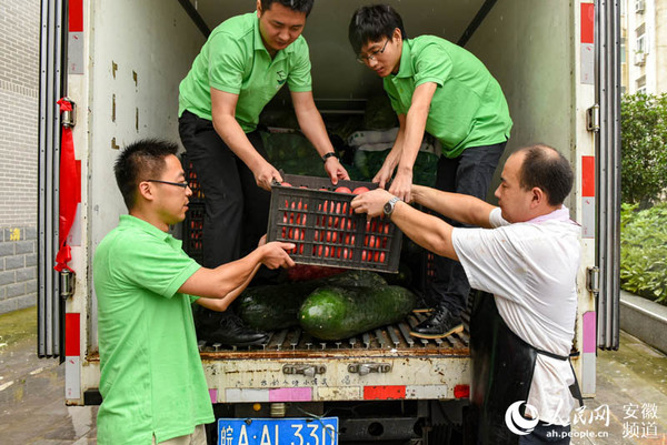 合肥一家农产品配送企业从该公司的亳州农产品基地运送整整一车的蔬菜