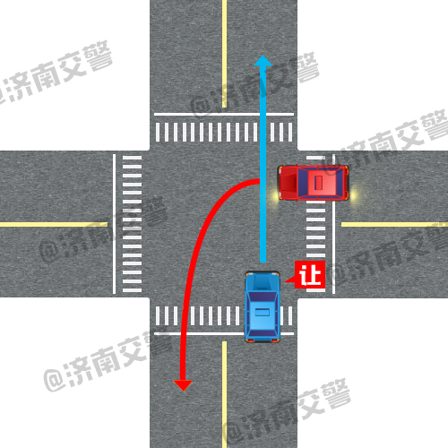 控路口时,在没有方向指示信号灯的交叉路口,转弯车辆让直行的车辆先行