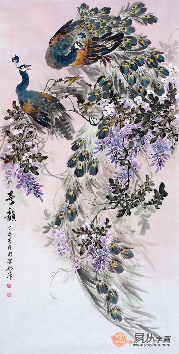 玄关装饰画推荐一:吉祥孔雀图系列作品众所周知,玄关是家中关键的地方